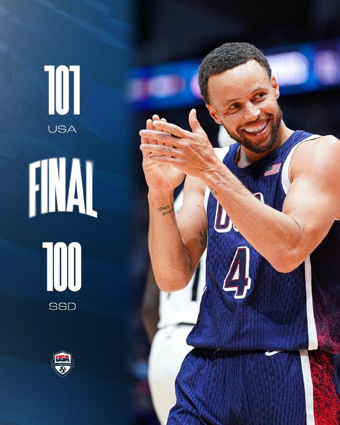 美国男101-100险胜南苏丹 詹姆斯25+6+7&上篮绝杀 C-琼斯三双