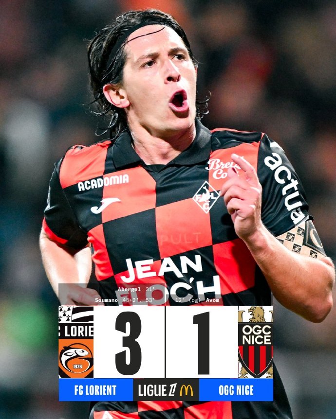 法甲大冷！洛里昂3-1逆转尼斯，苏马诺双响终结7轮不胜