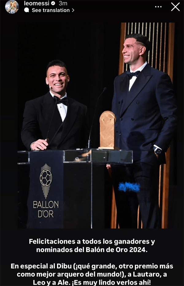 梅西展现大格局：祝贺罗德里与皇马，不被金球过往所绊